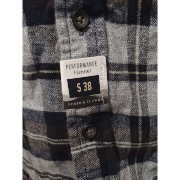 Denim Flower Shirt Mens Small S Multi Plaid Flannel Ricky Singh Button Up NEW - Picture 2 of 12